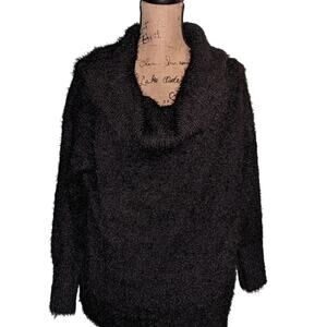 Black Cowl Neck Fuzzy Knit‎ Sweater Cozy Pullover Warm Comfy